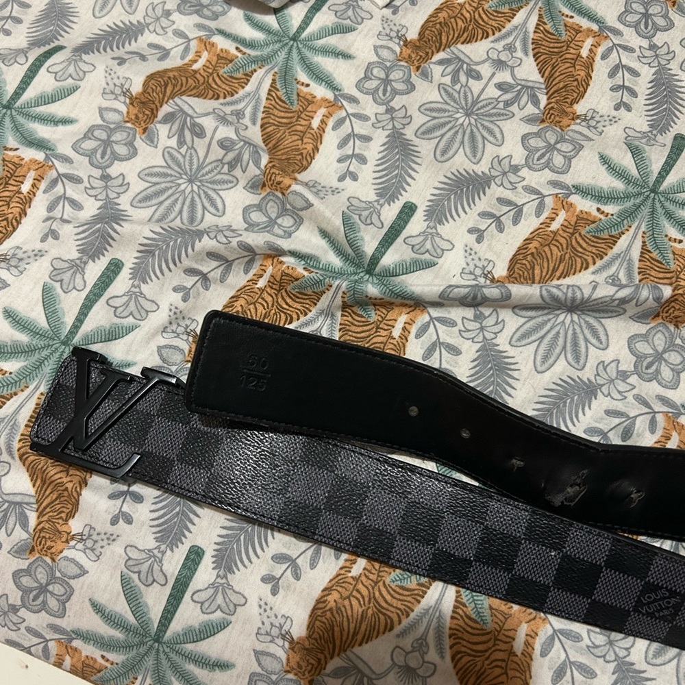 Louis Vuitton Black and Gray Belt with Checkered Pattern